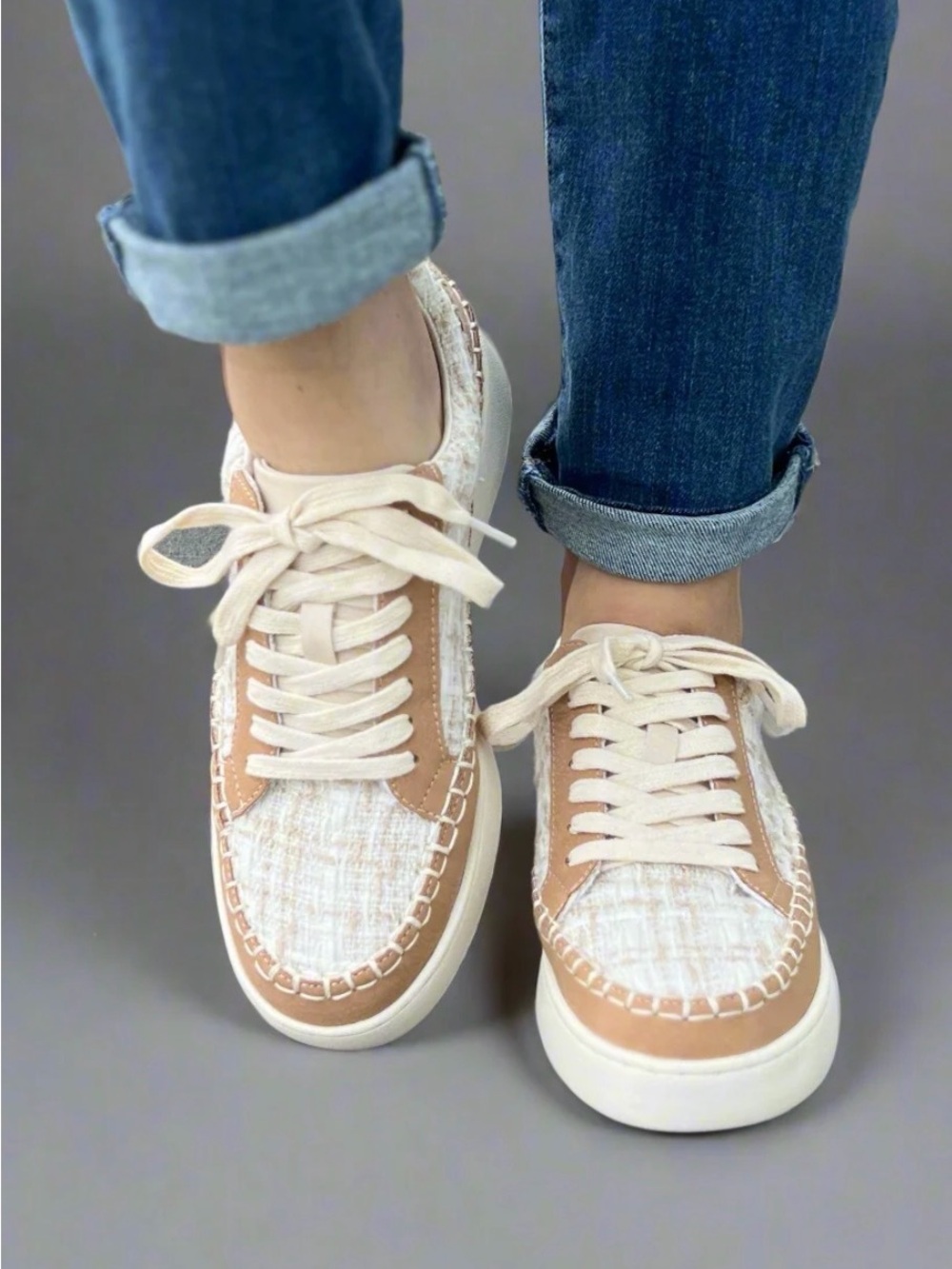 Dolce Vita Cream & Tan Lace-Up Sneakers